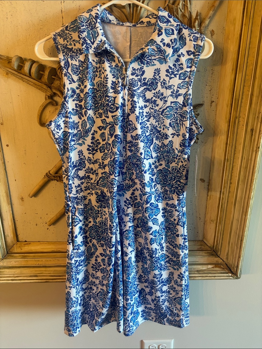 Emerald 18 Blue Floral Collared Dress - White & Blue